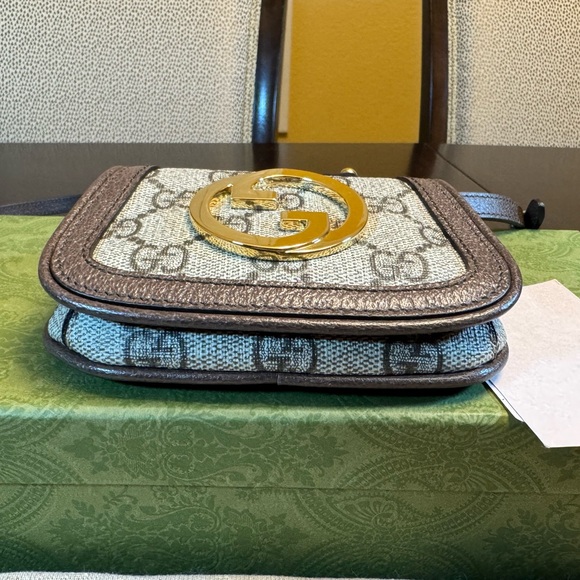 New Authentic Gucci Blondie GG Supreme Logo Wallet On Chain Brown Crossbody Bag - Picture 7 of 15